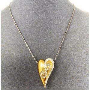 Brighton Corazon Two-Tone Silver, Gold Reversible Puffed Heart Necklace